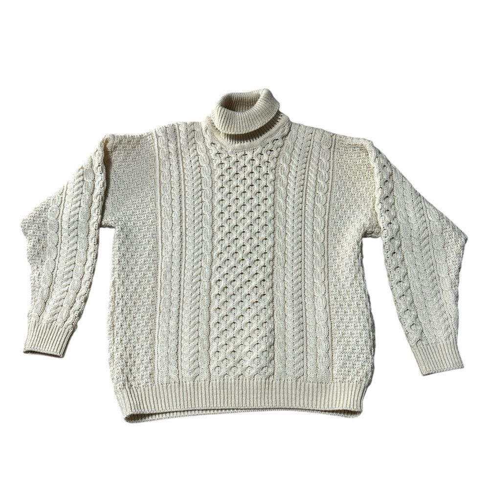 Aran Sweater Market Irish Wool Cable Knit Turtleneck Sweater Women’s L